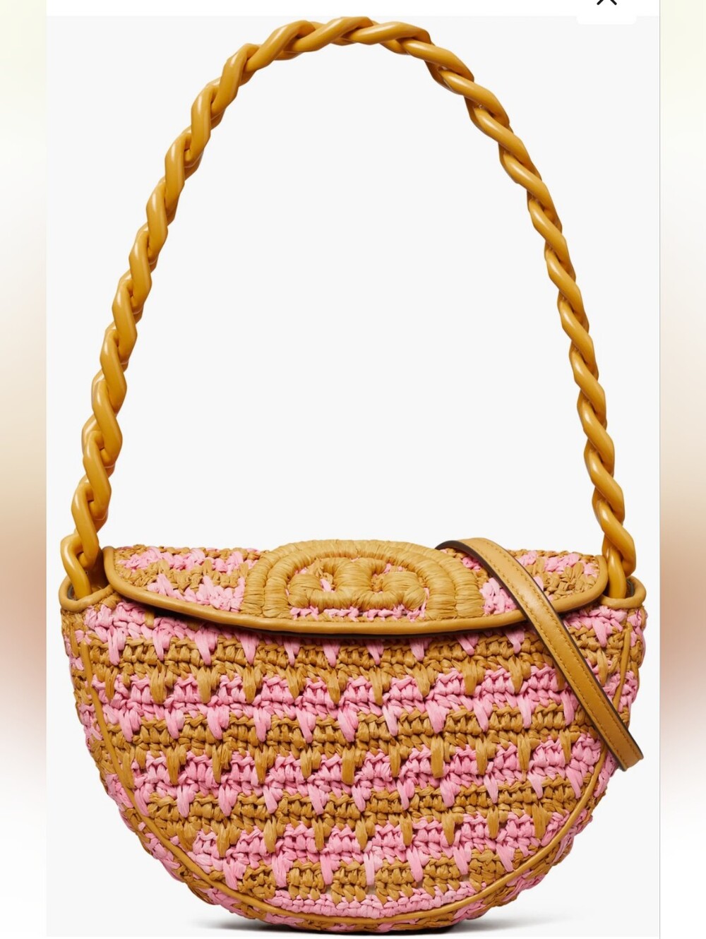 Tory Burch Mini Fleming Soft Raffia Crochet Crescent Shoulder Bag